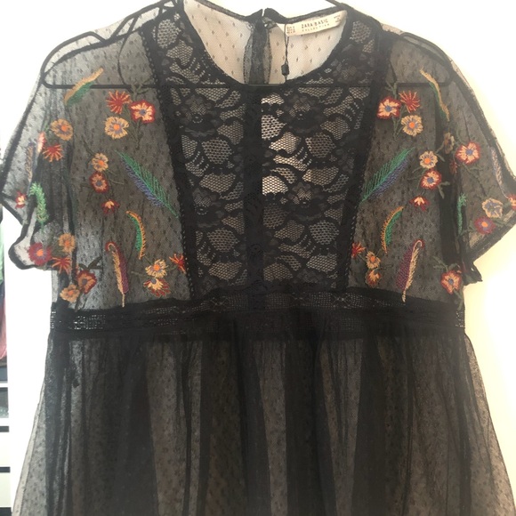 Zara Tops - Zara Embroidered Sheer Top